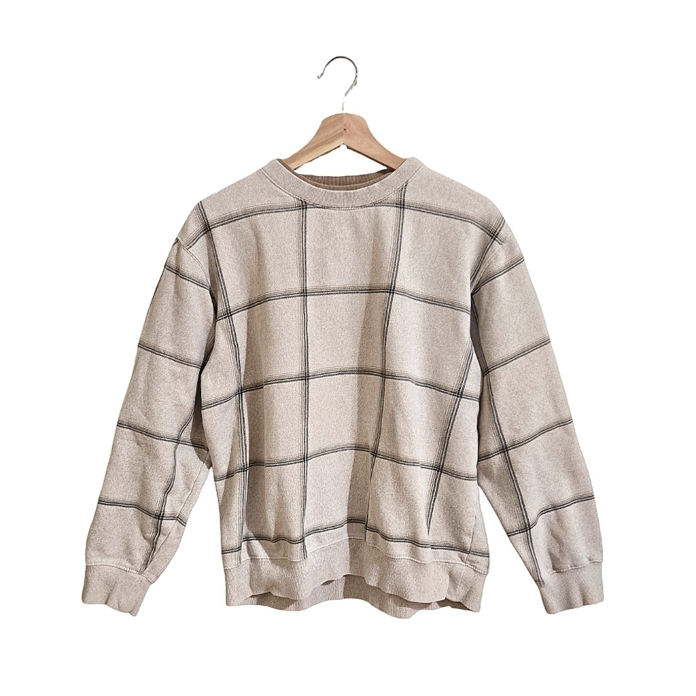 Vintage Boca Classics Men's Tan Brown Check Print Sweatshirt Sweater Size L
